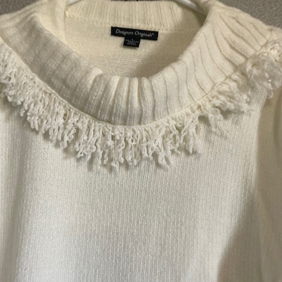 Designers Originals Cream‎ Fringe Collar Knit Sweater Womens Large - Picture 3 of 4